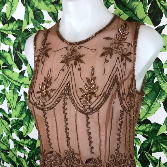 Calypso Christiane Celle Brown Sequined Silk Tank - Picture 3 of 6